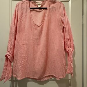 H&M Pink Striped V-Neck Tie-Sleeve Blouse